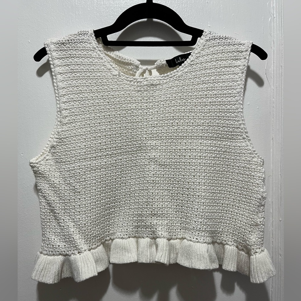 Lulus Flouncin' Around Ivory Cropped Ruffled Sweater Tank White - Size S